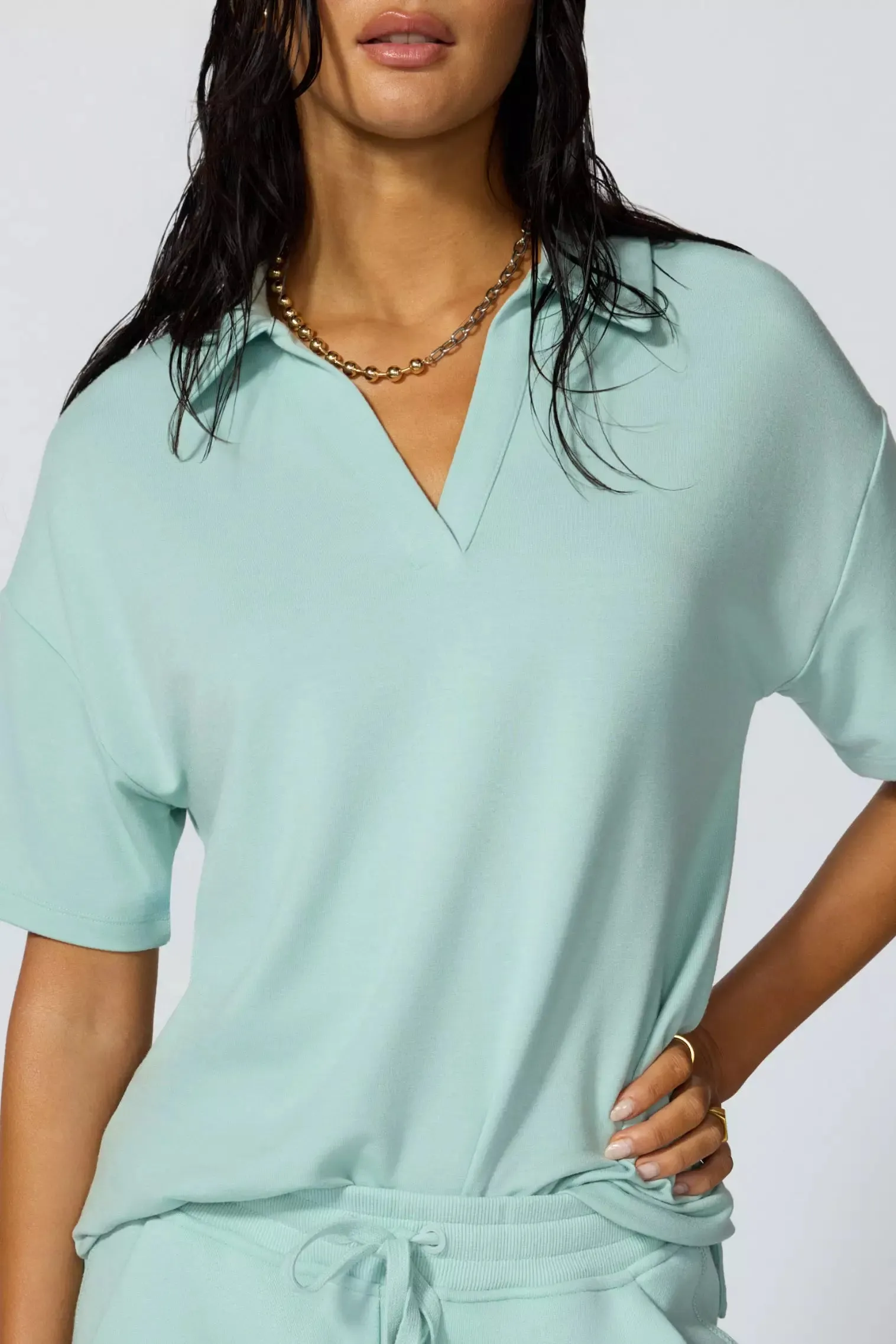 Modal Fleece Relaxed Polo - Blue Haze sold by MPG product image thumbnail 4