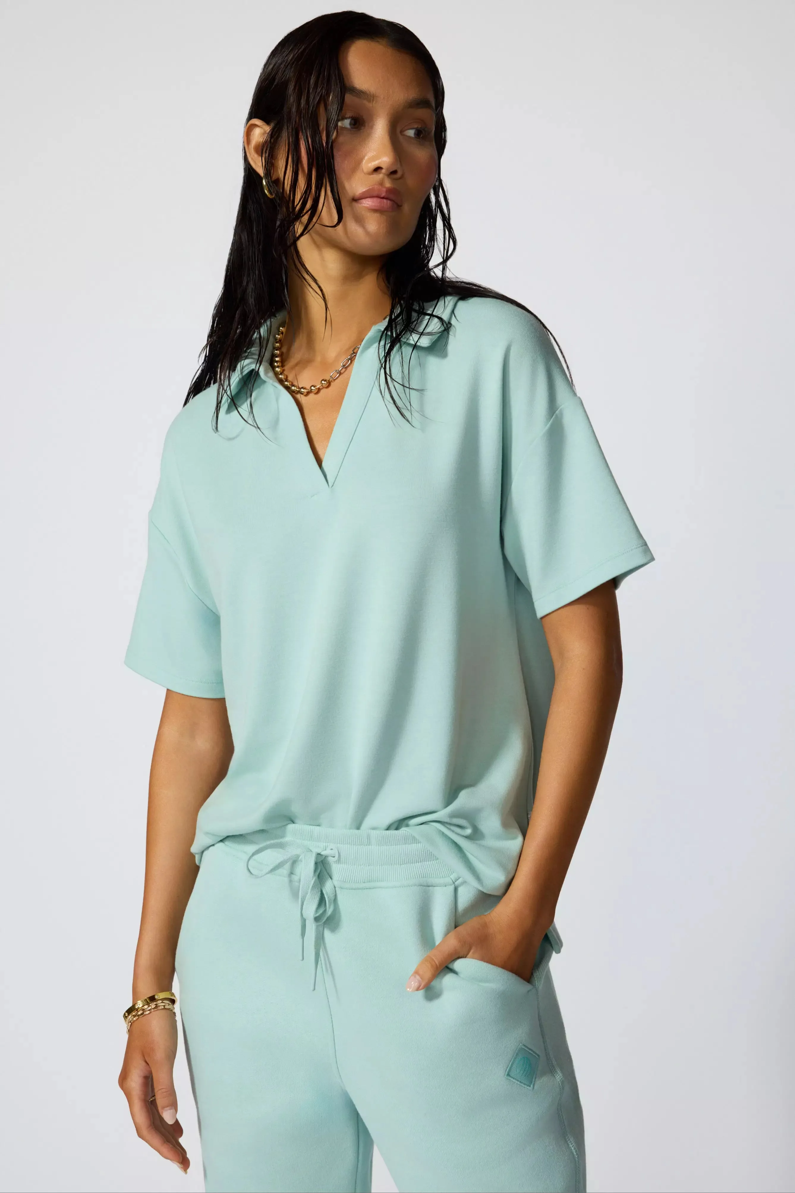 Modal Fleece Relaxed Polo - Blue Haze sold by MPG product image thumbnail 2