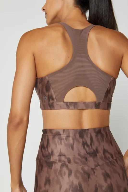 Exert Recycled Printed Racerback Medium Support Sports Bra sold by MPG