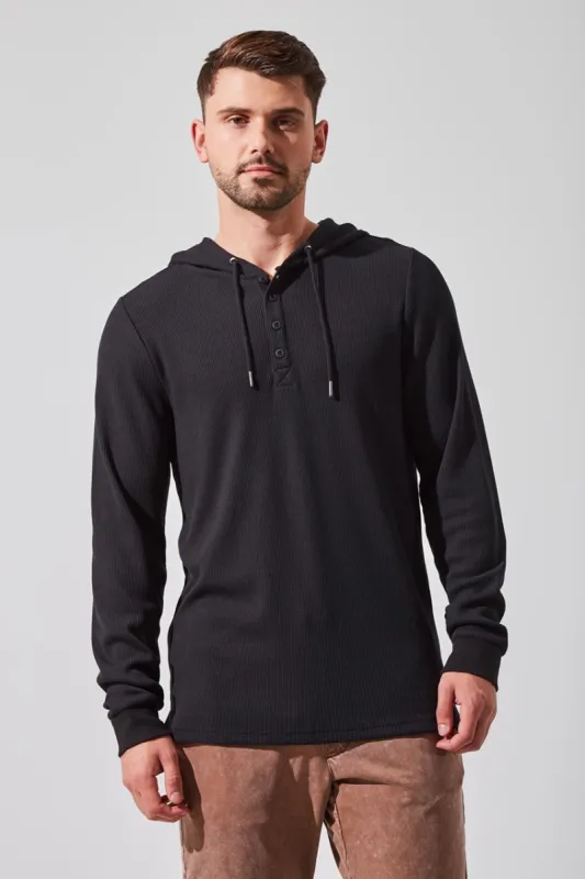 Caleb Waffle-Knit Henley Hoodie sold by MPG