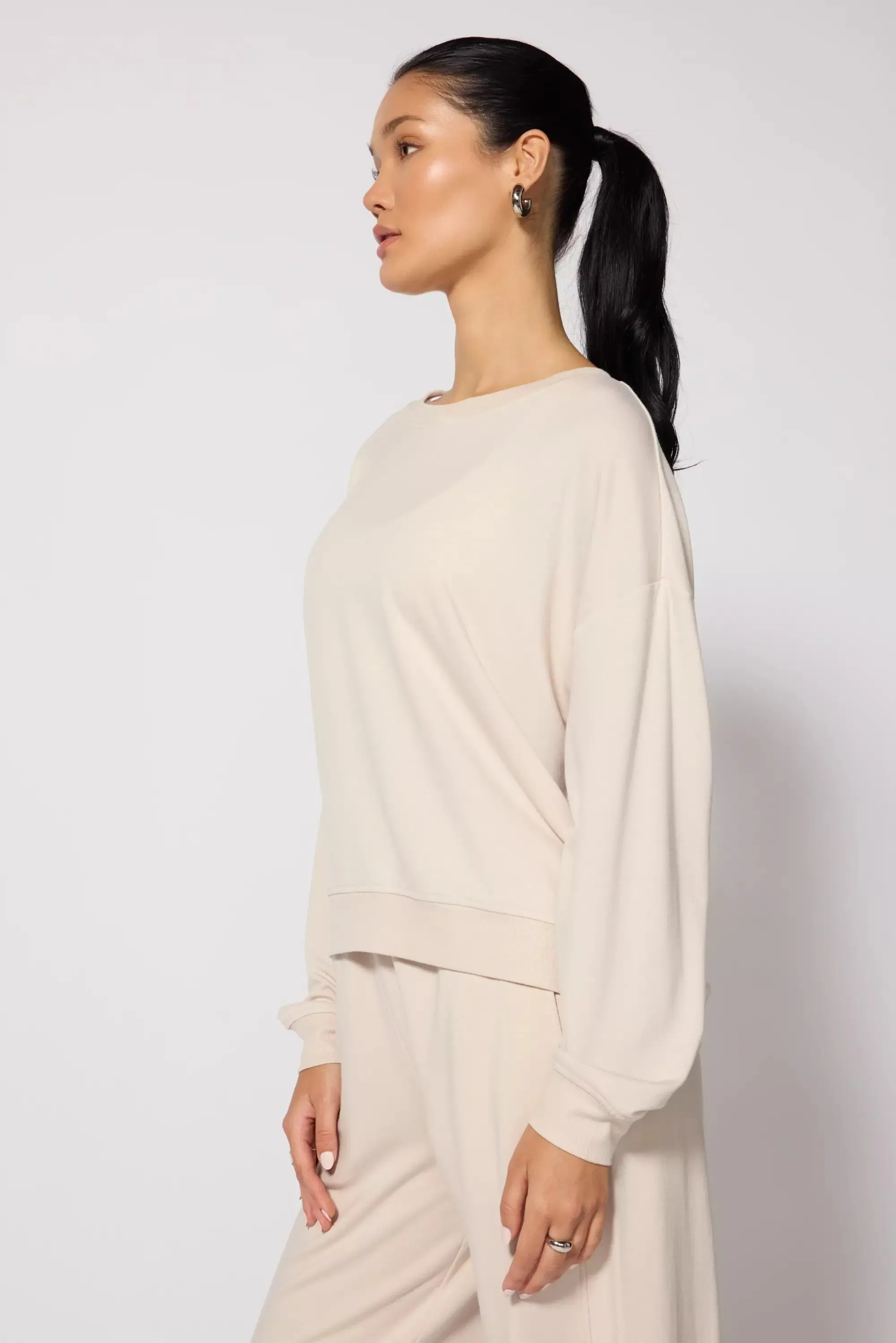 Modal Fleece Relaxed Crew - Stone sold by MPG product image thumbnail 4