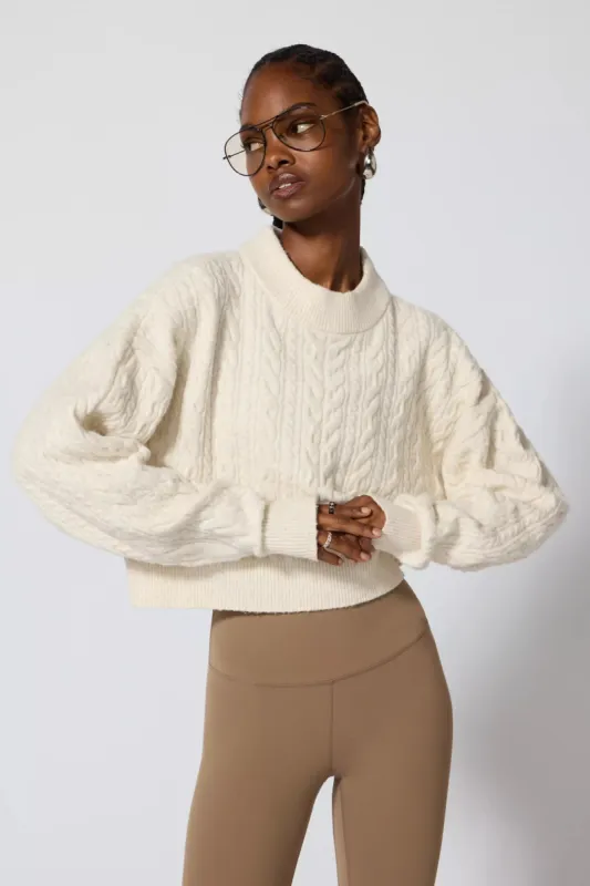 Cable Knit Cropped Sweater - Htr Birch sold by MPG