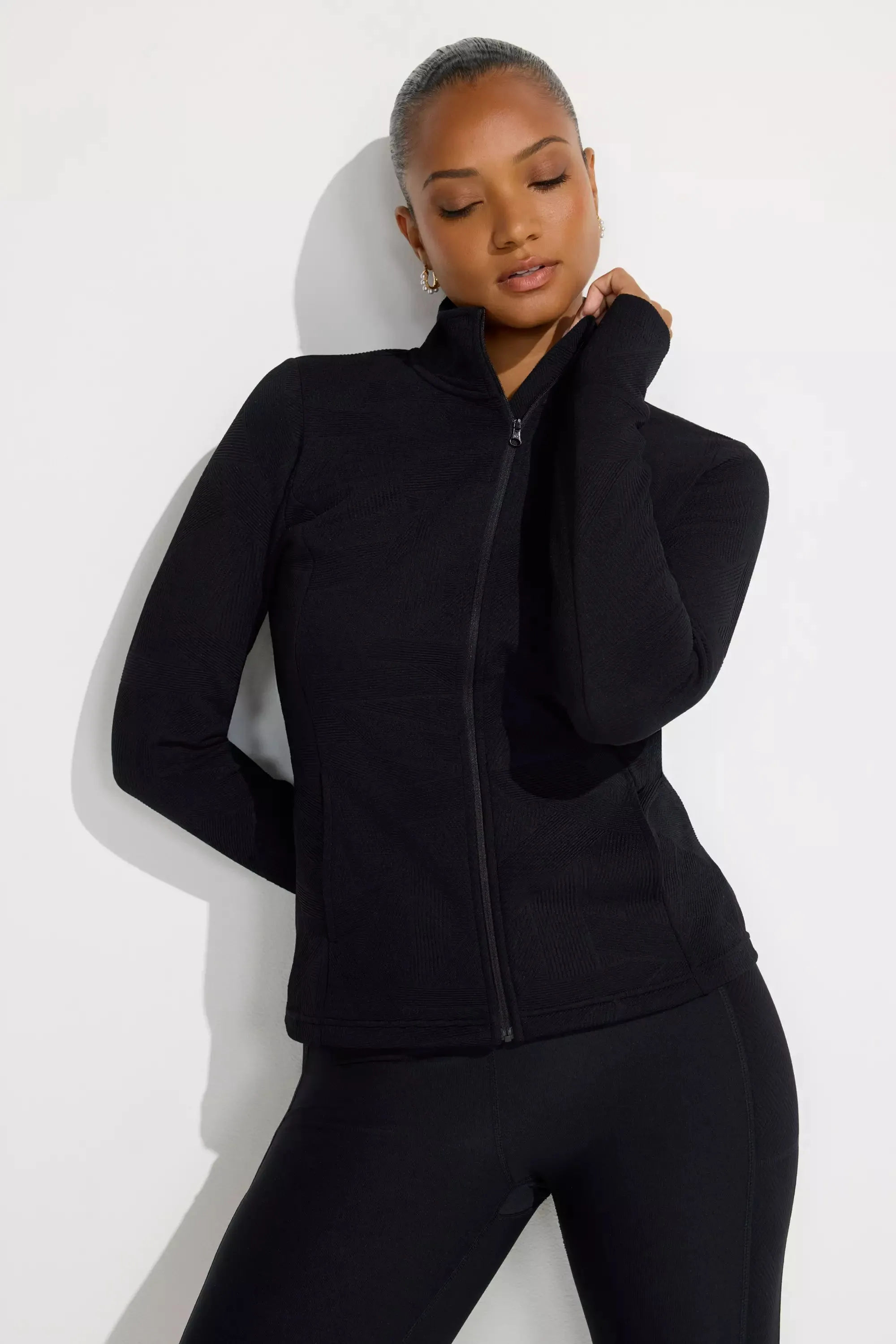 Women’s Geo Jacquard Full-Zip Jacket sold by Mondetta