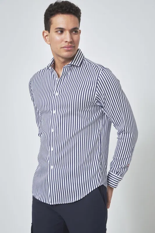 PerformLuxe Cotton Nylon Stripe Slim-Fit Shirt sold by Mondetta