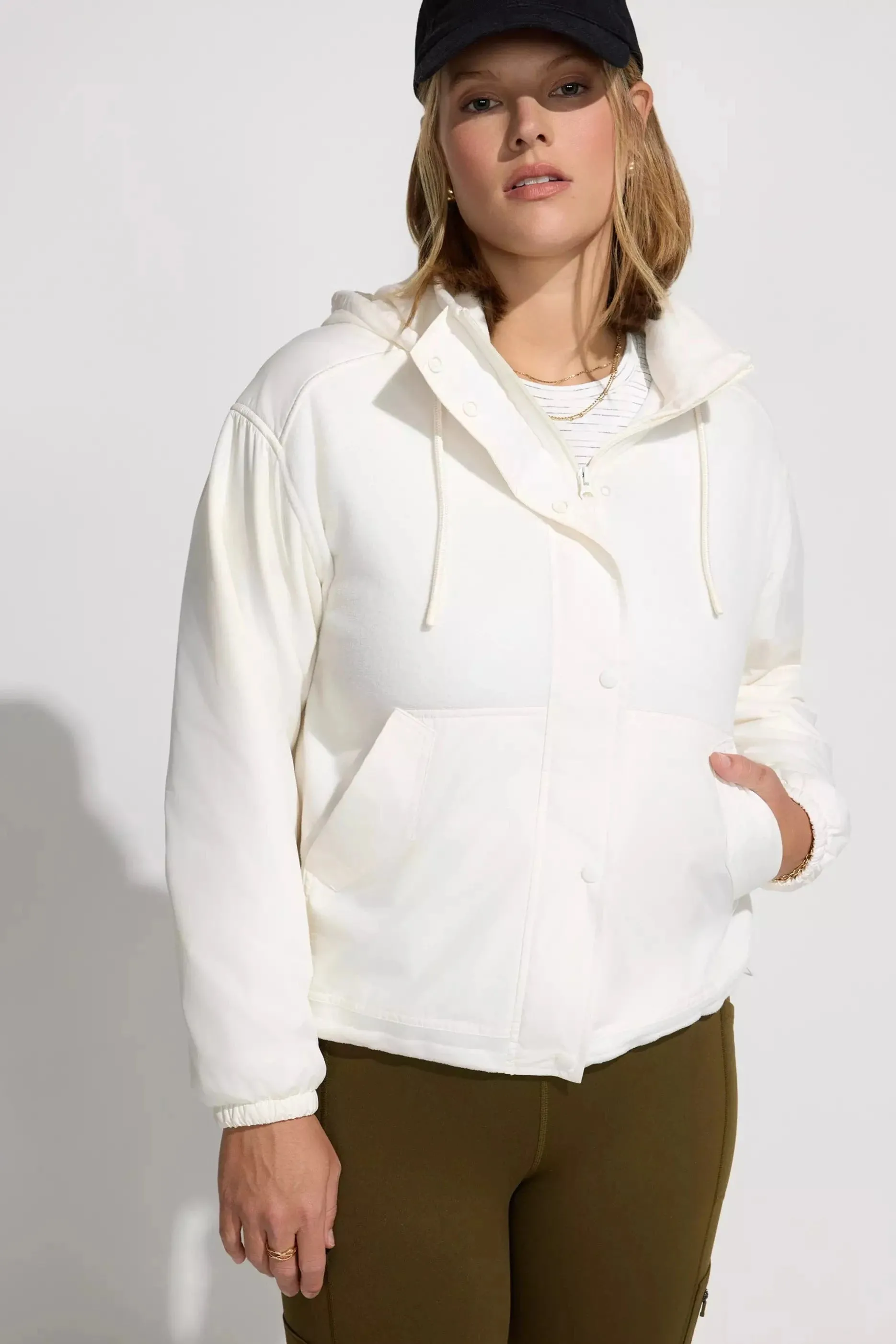 Women’s Hooded Mixed Media Jacket sold by Mondetta