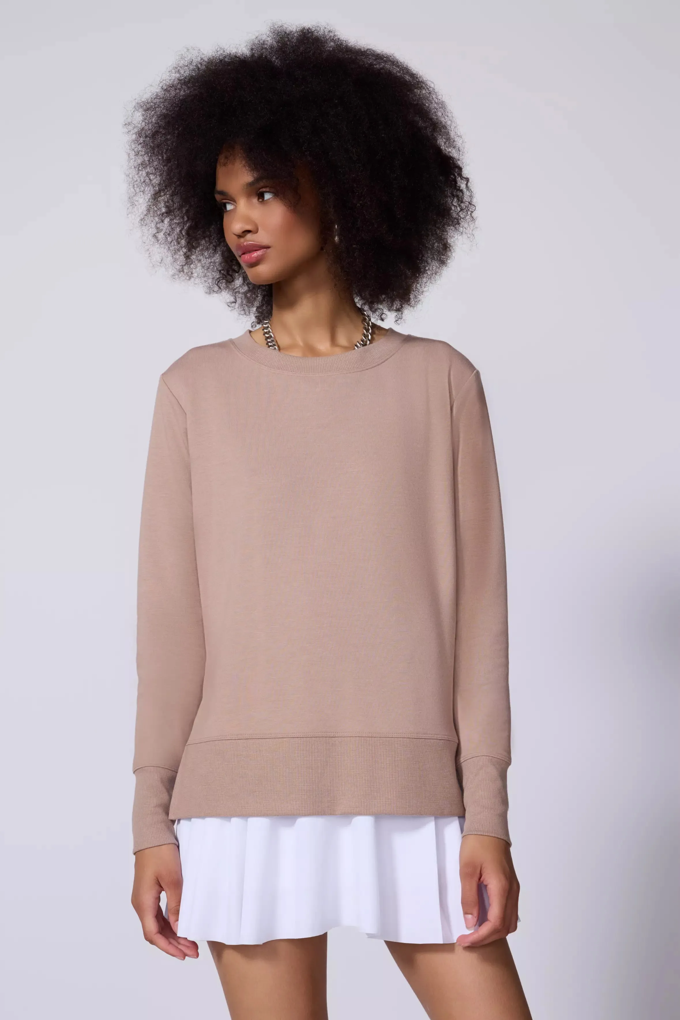 Modal Fleece Side Slit Pullover - Taupe sold by MPG product image thumbnail 4
