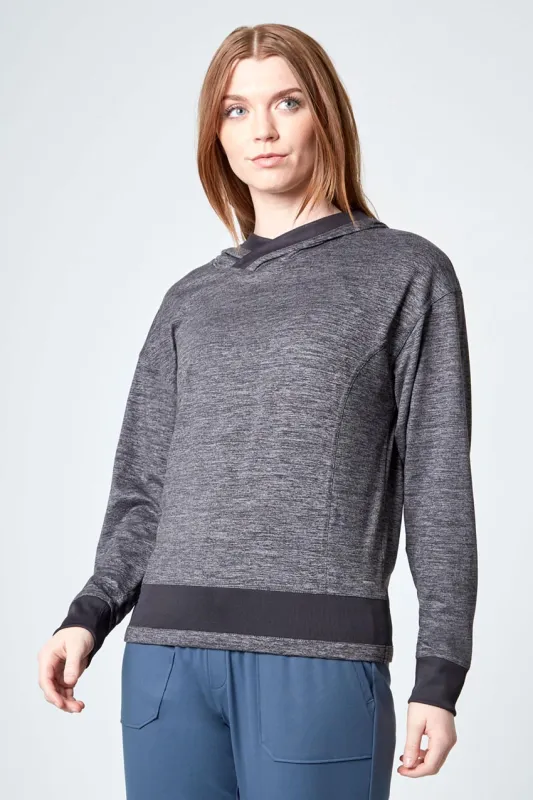 Melange Long Sleeve Hoodie - Purple/Charcoal Melange sold by Mondetta