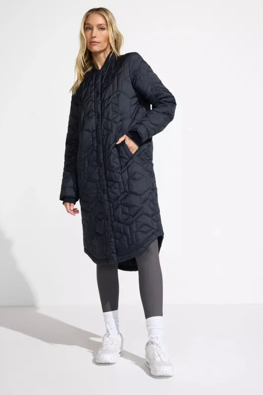 Women’s Longline Quilted Freezer Jacket - Black sold by Mondetta
