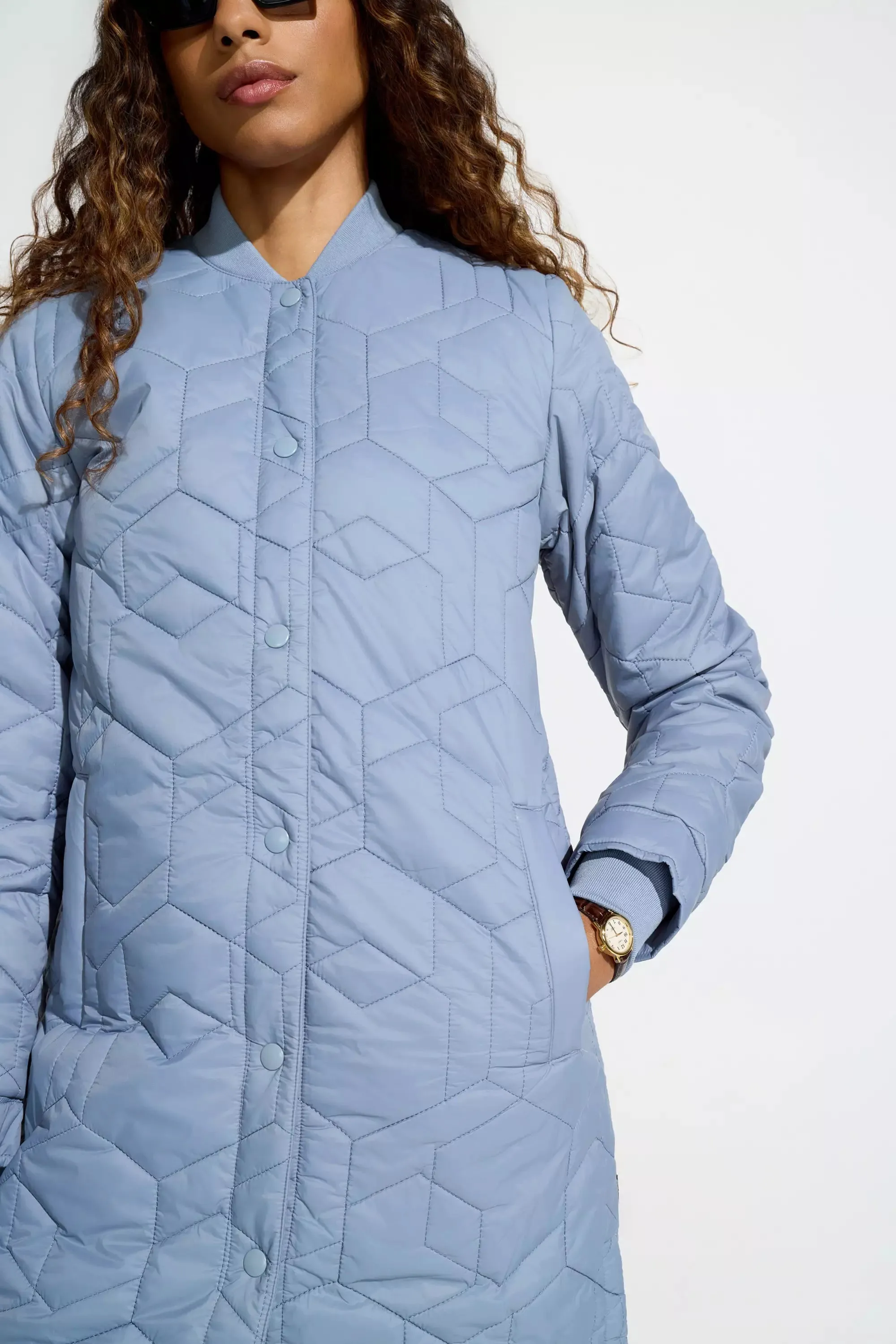 Women’s Longline Quilted Freezer Jacket - Tradewinds (Blue) sold by Mondetta product image thumbnail 5