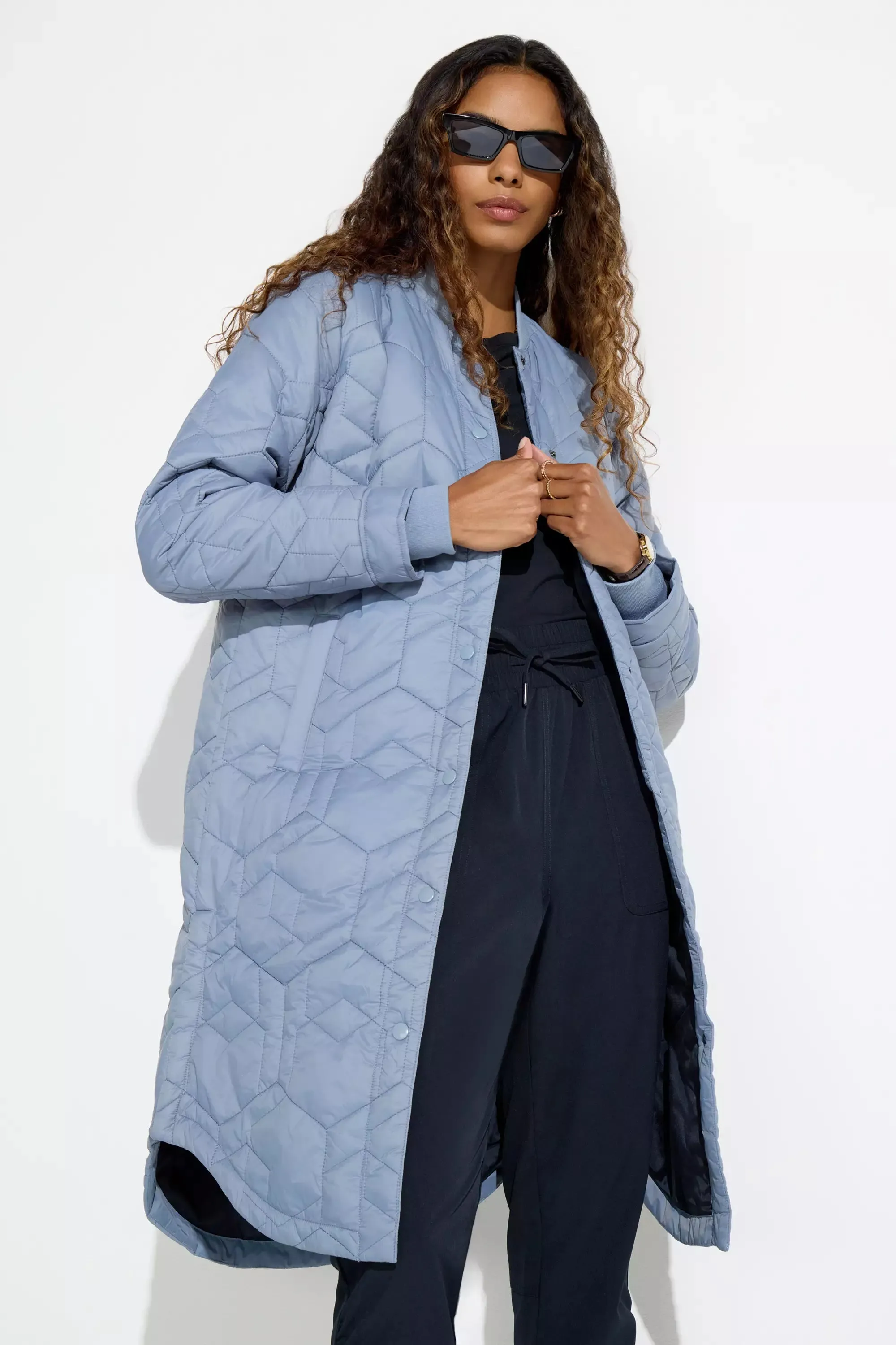 Women’s Longline Quilted Freezer Jacket - Tradewinds (Blue) sold by Mondetta