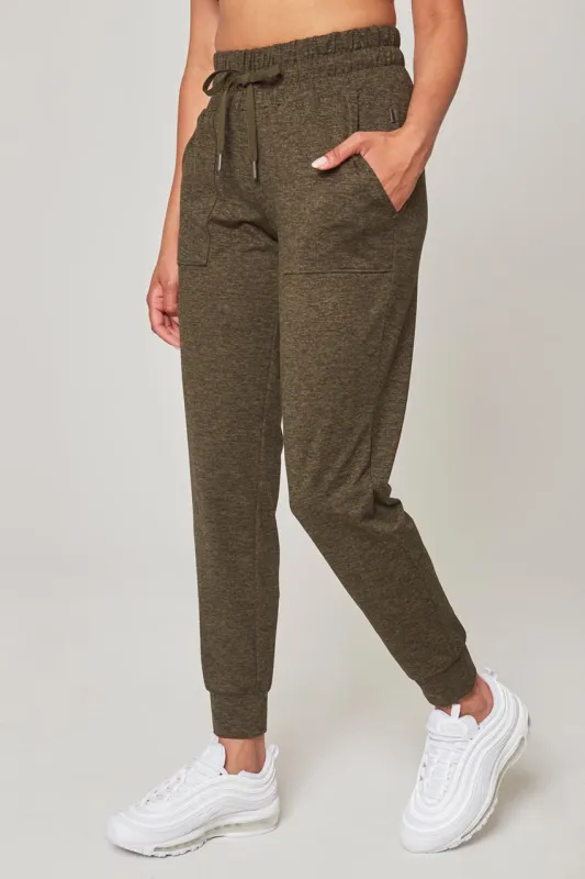 Women’s Melange Peached Jogger - Olive Night Melange sold by Mondetta