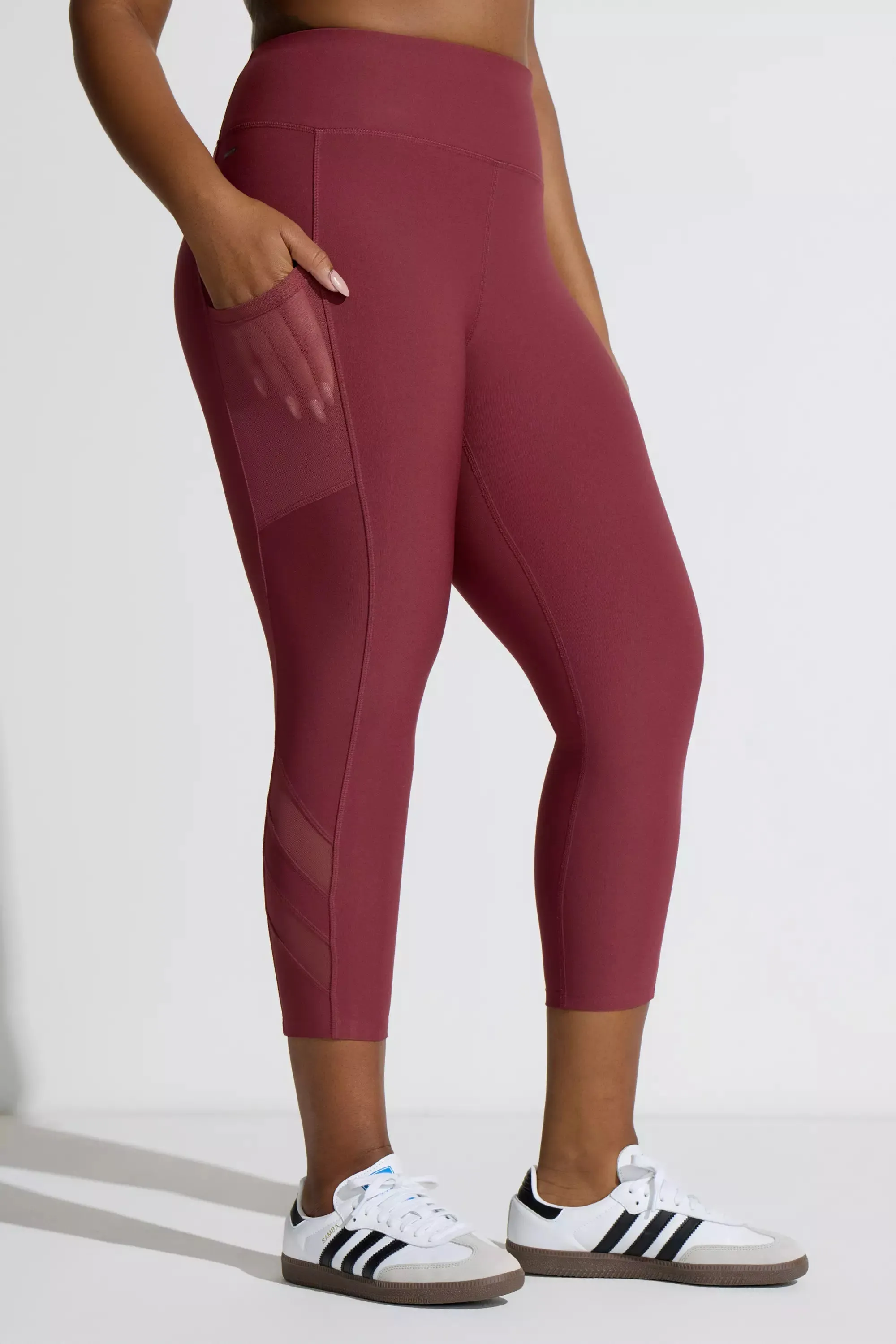 Women’s Mesh Capri - Oxblood Red sold by Mondetta