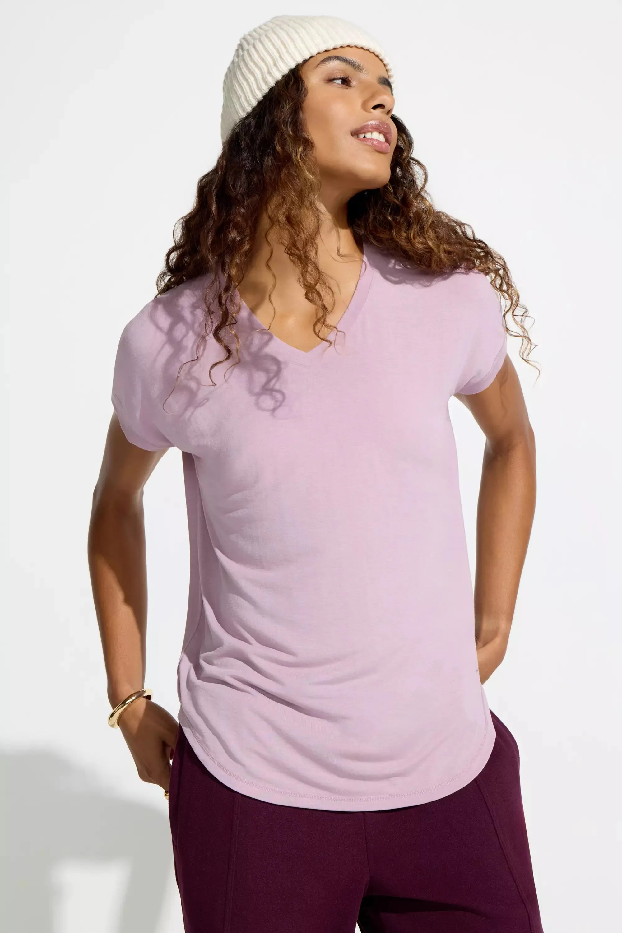 Women’s V-Neck Short Sleeve Tee - Elderberry sold by Mondetta