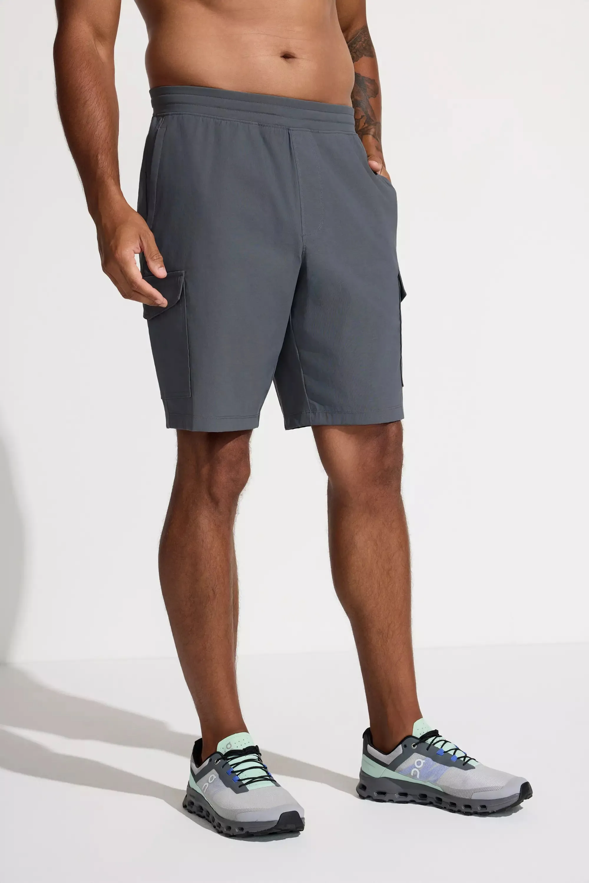 The Active GRS Certified Recycled Nylon 10" Cargo Short - Dark Cool Grey sold by Mondetta