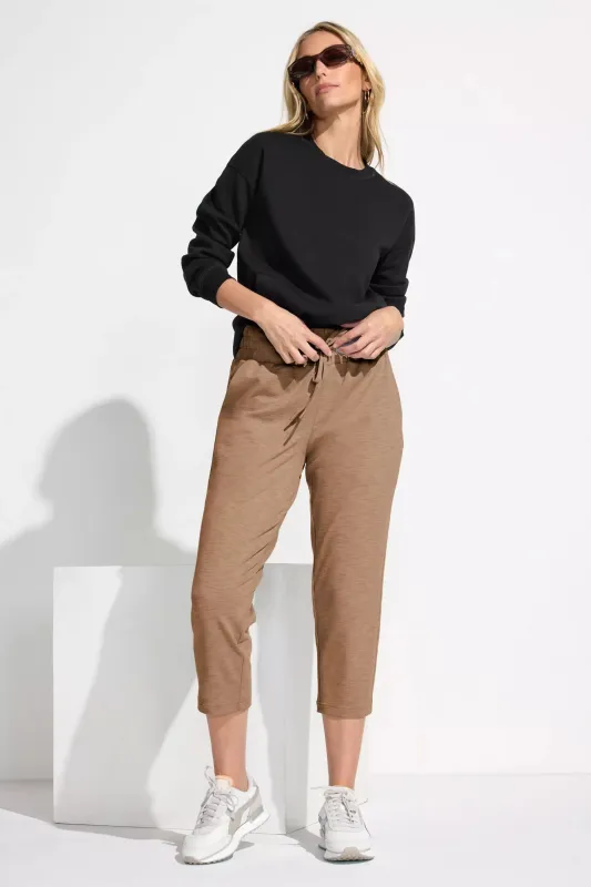 The Soft Stretch GRS Certified Recycled Poly Space Dye Capri Jogger - Brown Combo sold by Mondetta