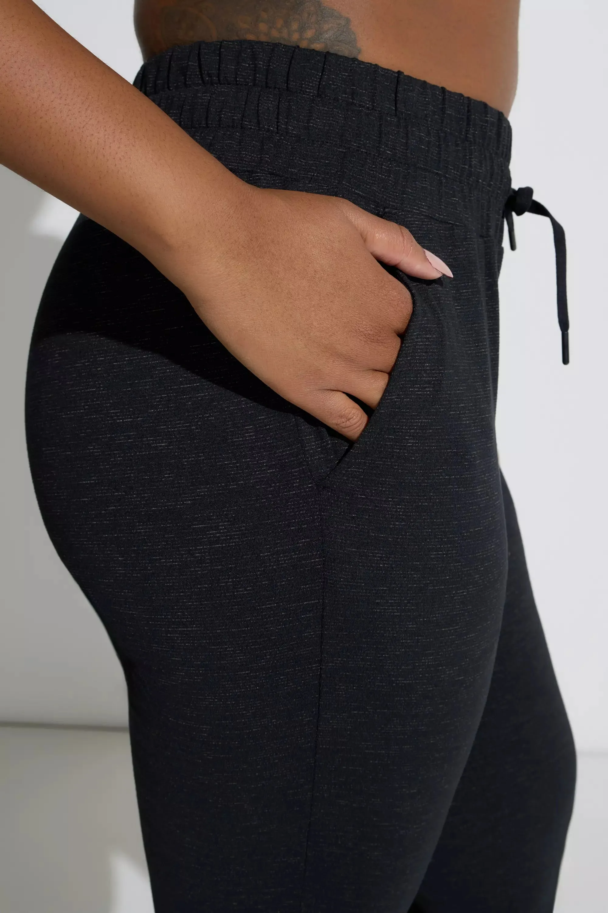 The Soft Stretch GRS Certified Recycled Poly Space Dye Capri Jogger - Black Combo sold by Mondetta product image thumbnail 5