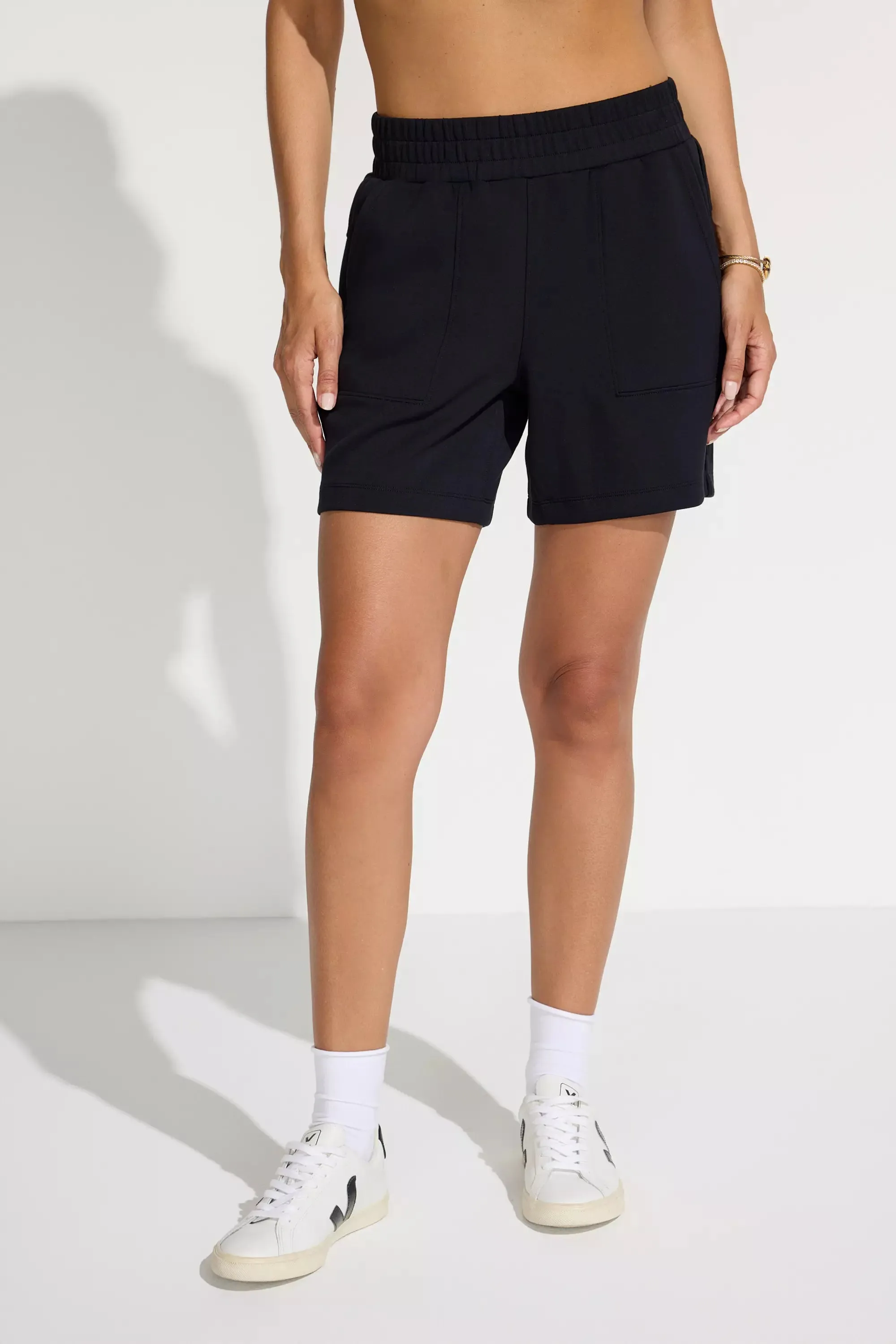The Soft Stretch GRS Certified Recycled Poly + Rayon Fleece Short - Black sold by Mondetta product image thumbnail 3