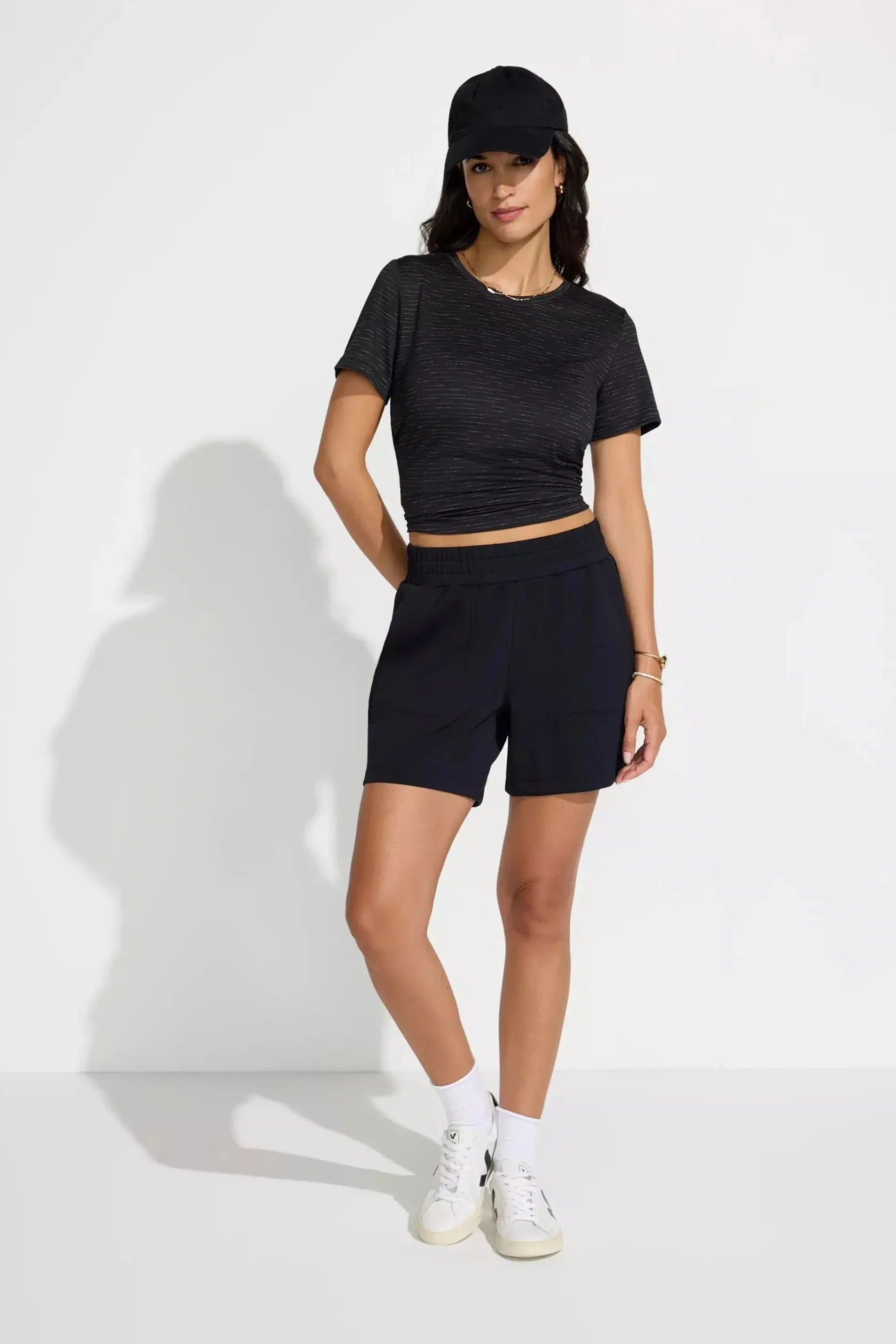 The Soft Stretch GRS Certified Recycled Poly + Rayon Fleece Short - Black sold by Mondetta
