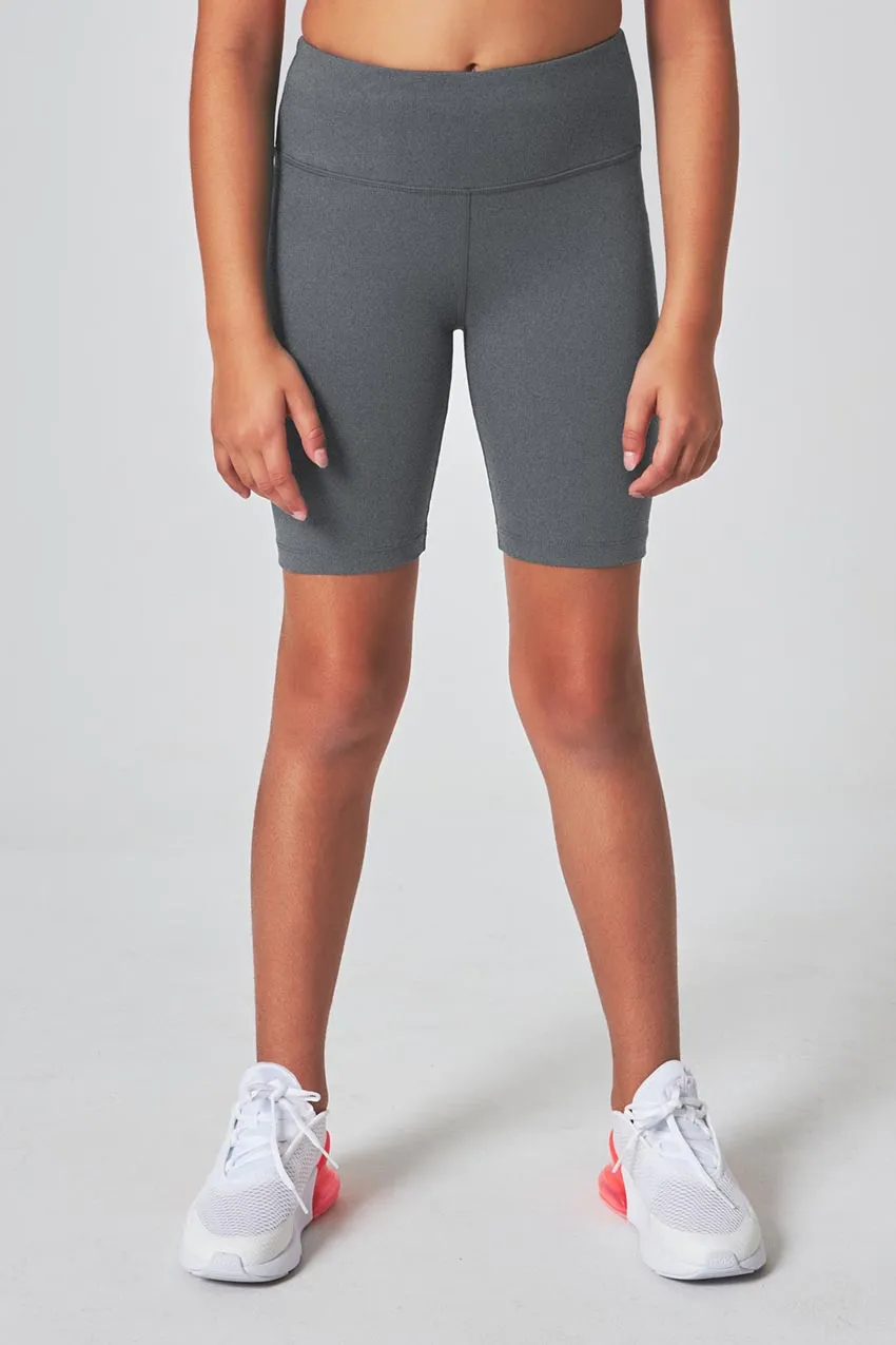 The Girls' Active Soft GRS Certified Recycled Poly Bike Short - Heather Gray sold by Mondetta