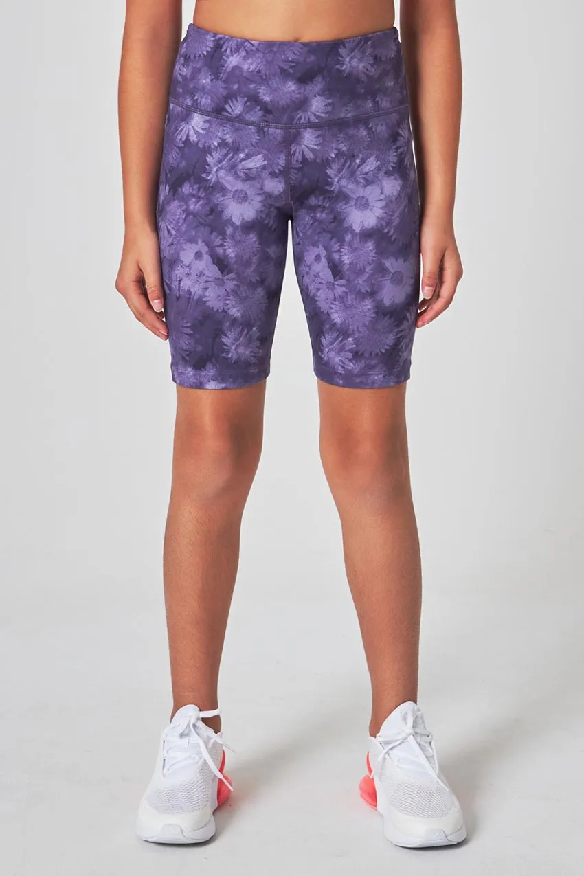 The Girls' Active Soft GRS Certified Recycled Poly Bike Short - Floral Liberty Purple sold by Mondetta