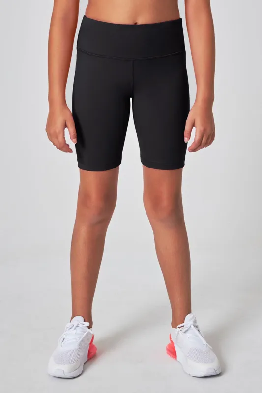 The Girls' Active Soft GRS Certified Recycled Poly Bike Short - Black sold by Mondetta