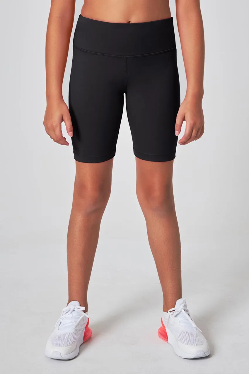 The Girls' Active Soft GRS Certified Recycled Poly Bike Short - Black sold by Mondetta