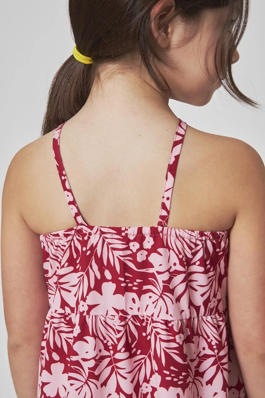 The Girls' Soft Luxe GRS Certified Recycled Poly 3-Tier Dress - Red Hibiscus Print sold by Mondetta product image thumbnail 4