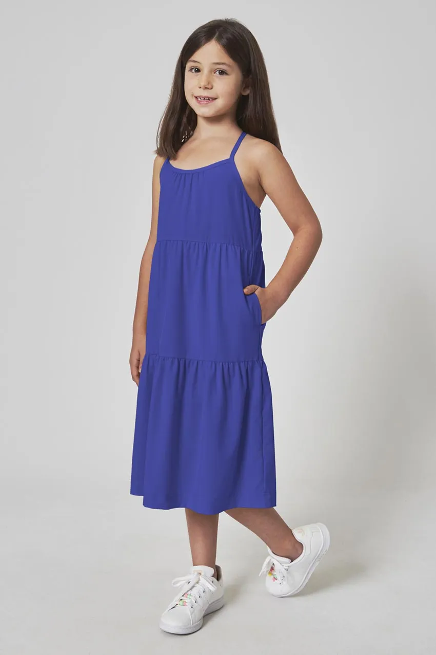 The Girls' Soft Luxe GRS Certified Recycled Poly 3-Tier Dress - Royal Blue sold by Mondetta