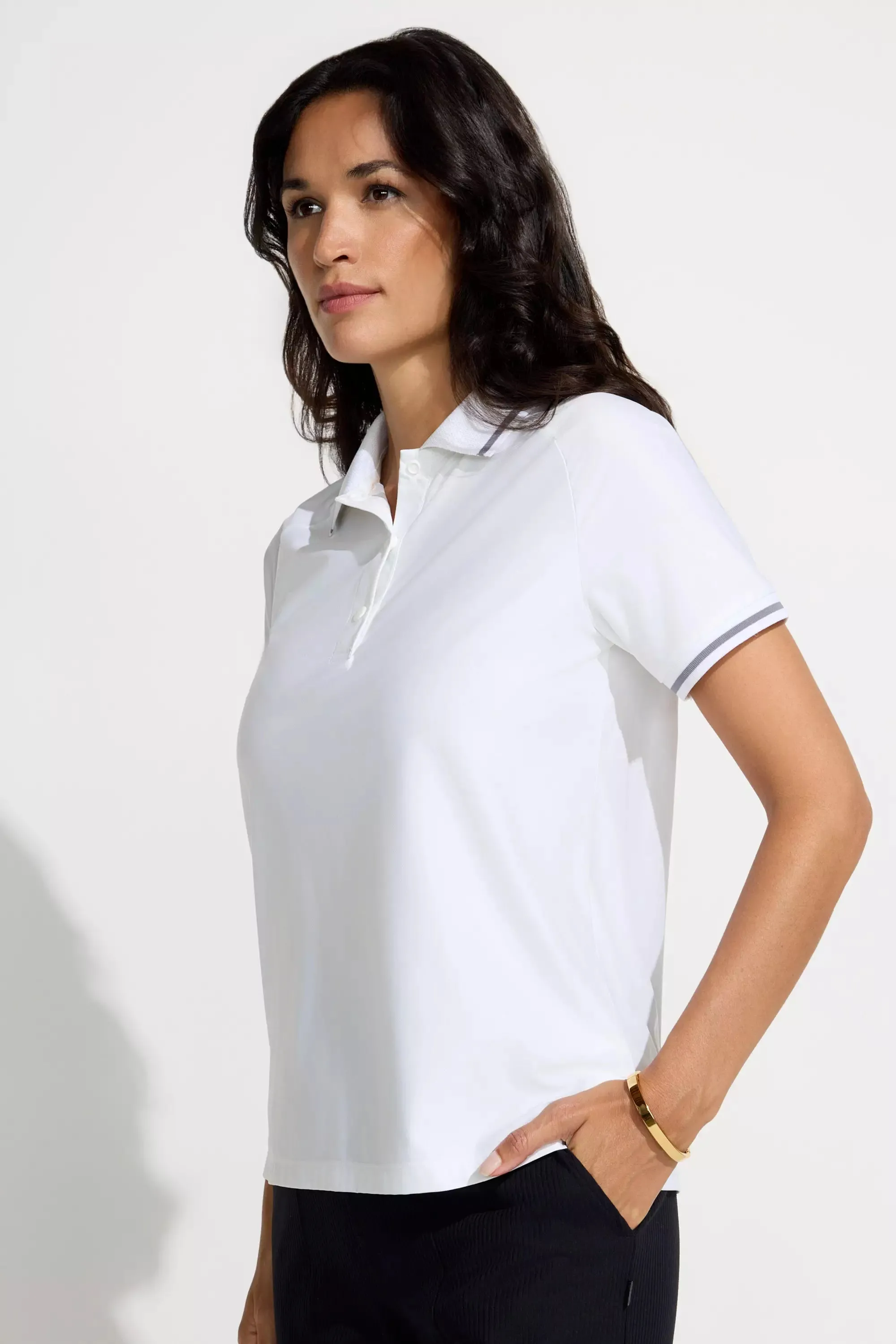 The Active GRS Certified Recycled Poly Diamond Knit Polo - White sold by Mondetta product image thumbnail 3