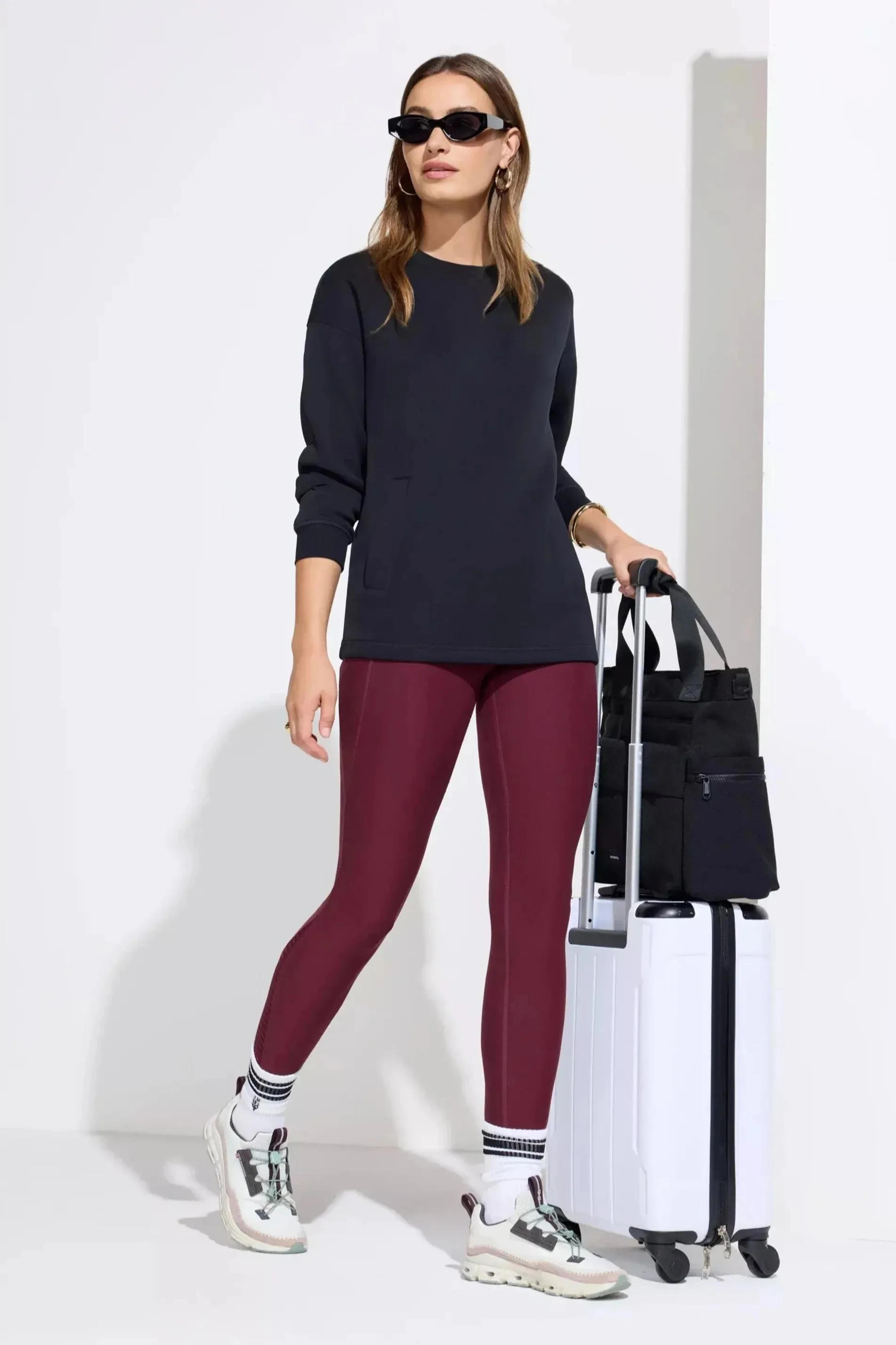 The Active Stretch GRS Certified Recycled Poly Basket Weave Legging - Deep Wine Red sold by Mondetta