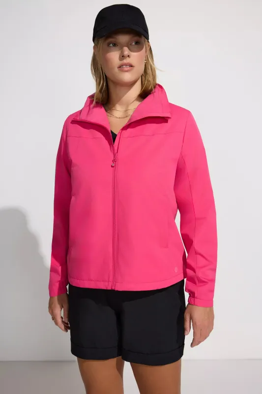 The Wind + Water-Resistant GRS Certified Poly Lined Rain Jacket - Raspberry Sorbet Pink sold by Mondetta