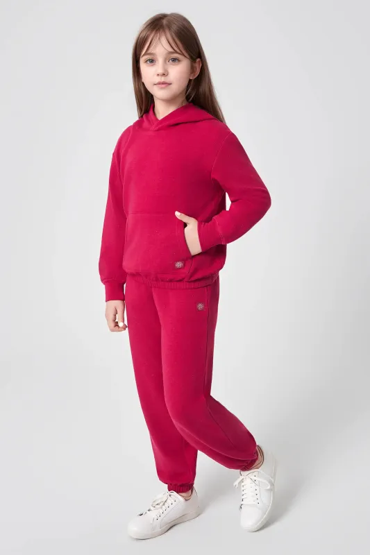 The Girls' Ecovero™ + GRS Certified Recycled Poly Candy Fleece Hoodie - Pink sold by Mondetta