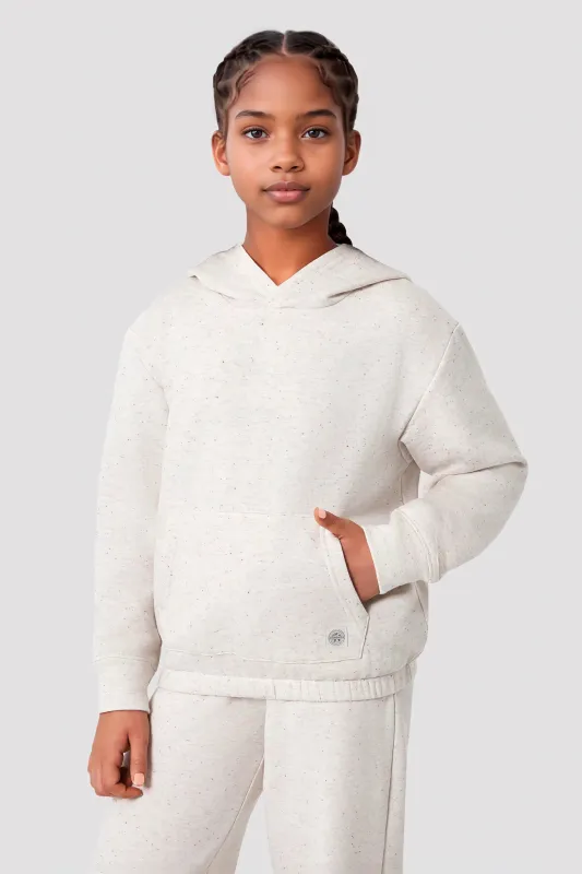 The Girls' Ecovero™ + GRS Certified Recycled Poly Candy Fleece Hoodie - Light Gray sold by Mondetta