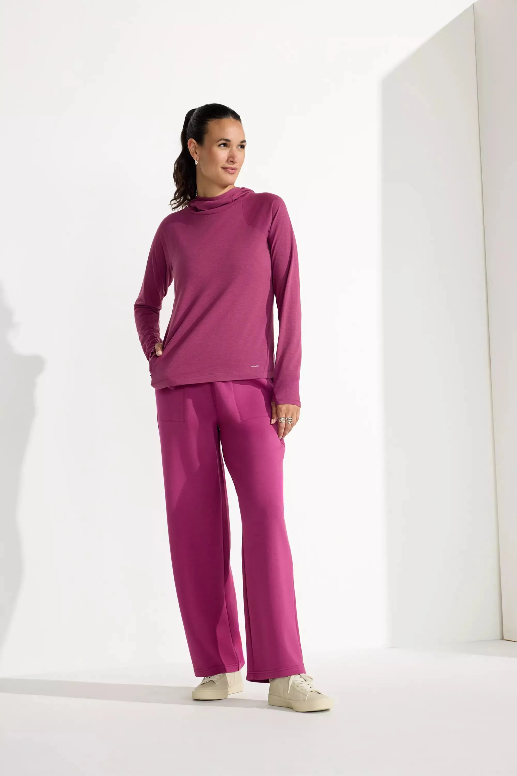 The Soft Luxe GRS Certified Recycled Poly + TENCEL™ Modal Wide Leg Pant - Raspberry Coulis Pink sold by Mondetta