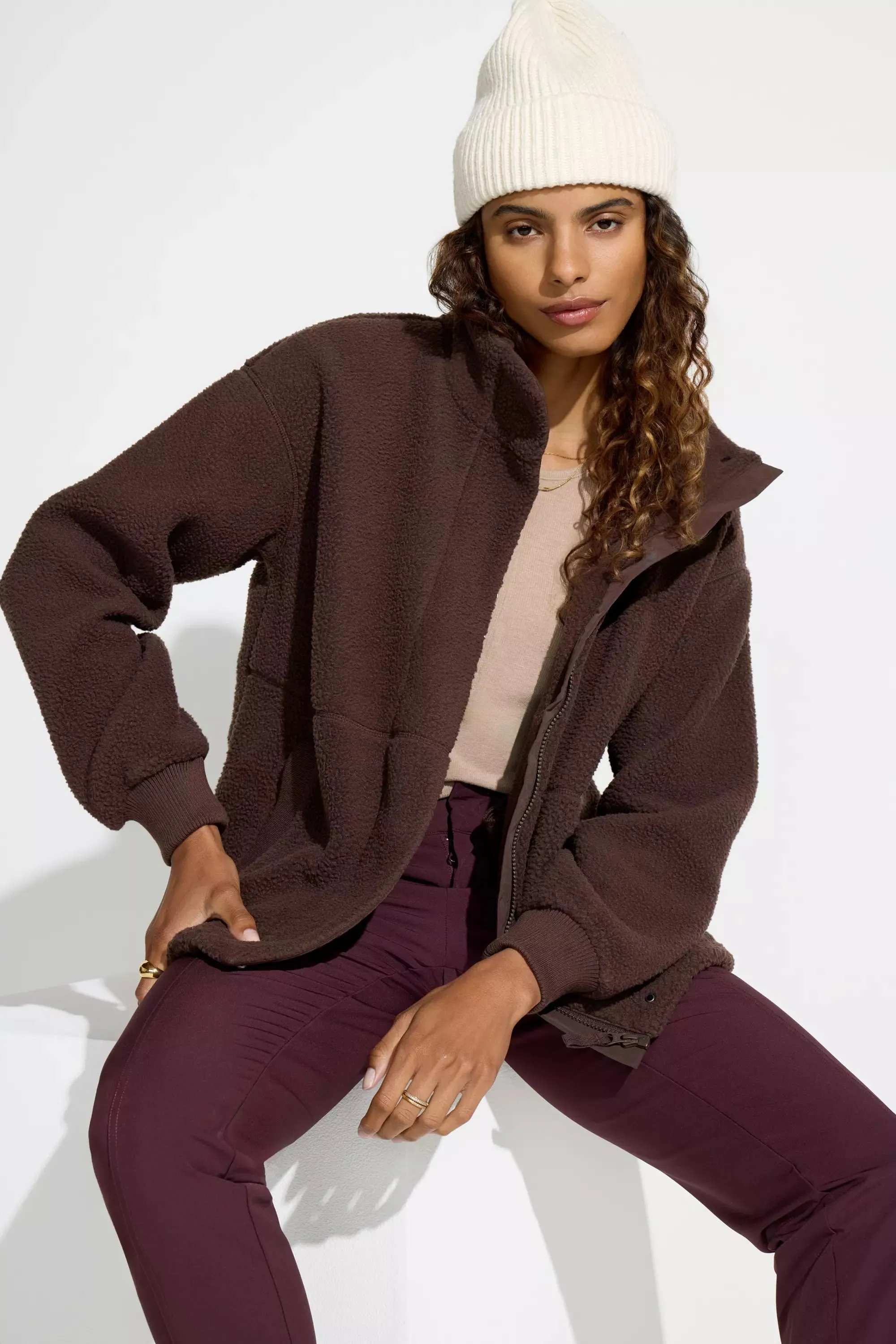 The Sherpa Soft GRS Certified Recycled Poly Short Fleece Jacket - Chocolate sold by Mondetta