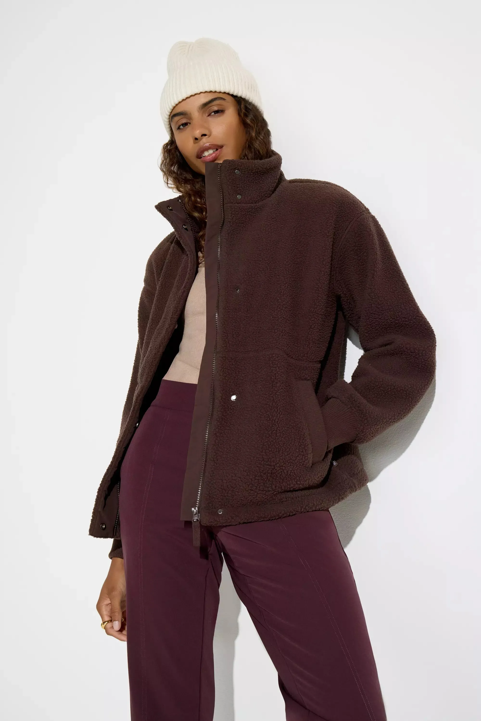 The Sherpa Soft GRS Certified Recycled Poly Short Fleece Jacket - Chocolate sold by Mondetta product image thumbnail 2