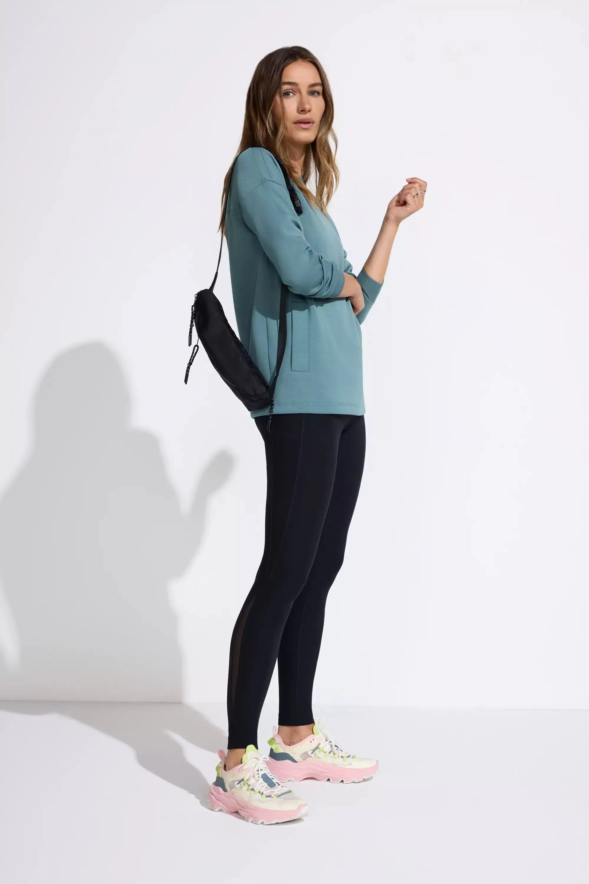 The Active Half-Moon Power Mesh GRS Certified Recycled Poly Legging - Black sold by Mondetta