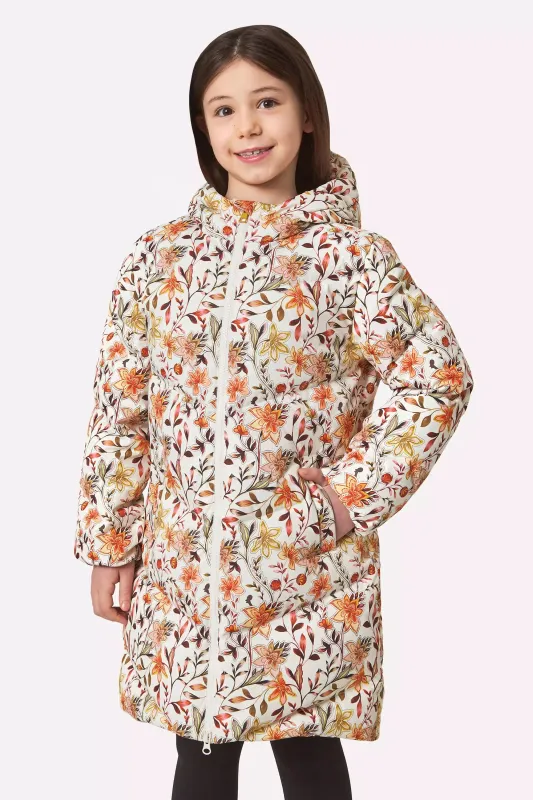 The Girls' RDS 700 Fill Power GRS Certified Recycled Poly Medium Length Parka - Floral Print sold by Mondetta