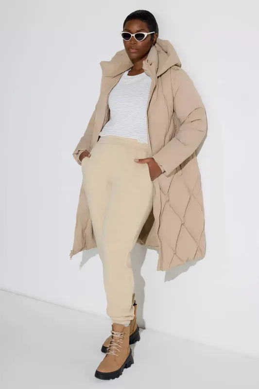 Women’s Diamond Quilt Long Down Parka - Cream sold by Mondetta