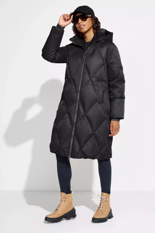 Women’s Diamond Quilt Long Down Parka - Black sold by Mondetta