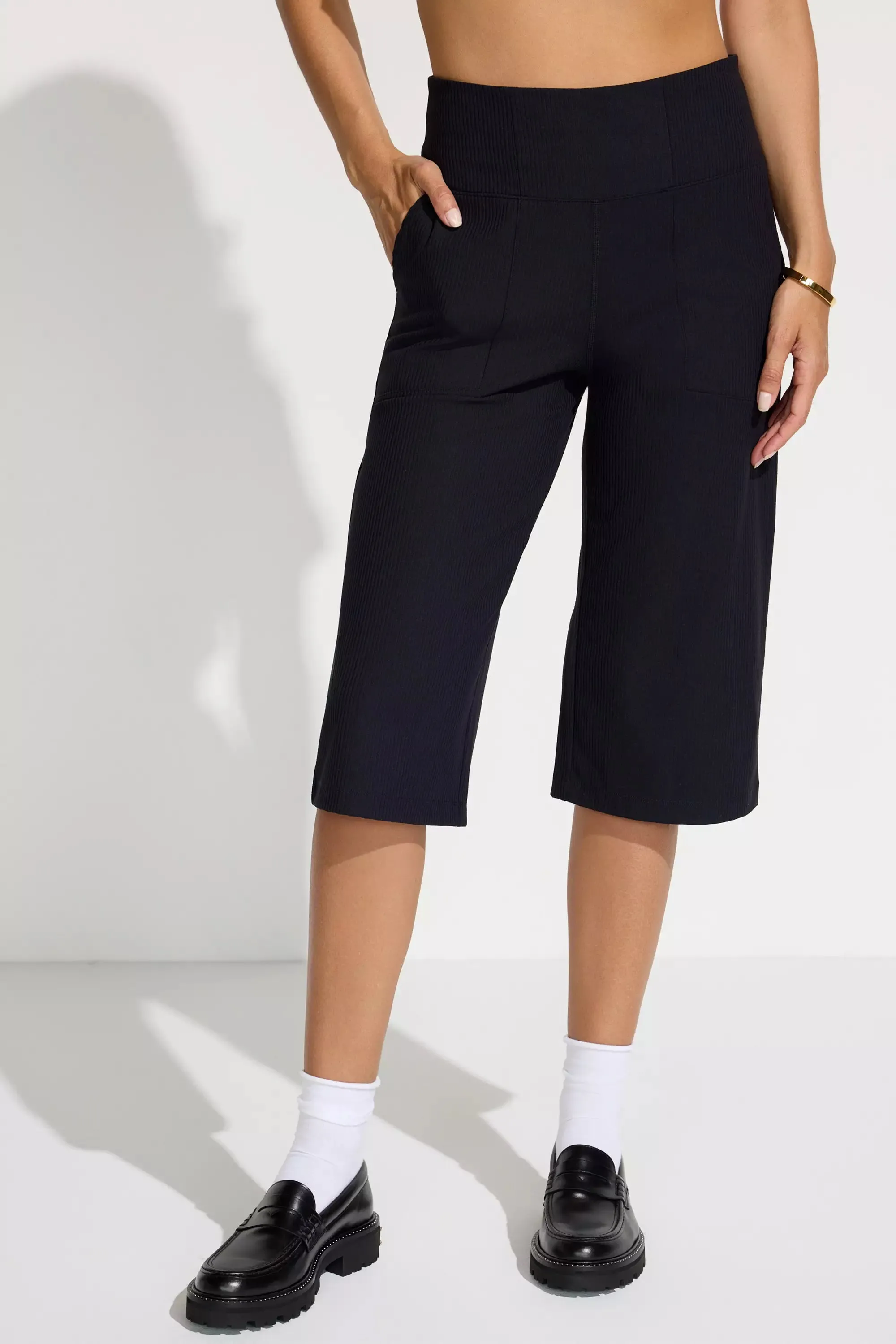 The Soft Luxe Ribbed GRS Certified Recycled Nylon Capri Pant - Black sold by Mondetta product image thumbnail 2