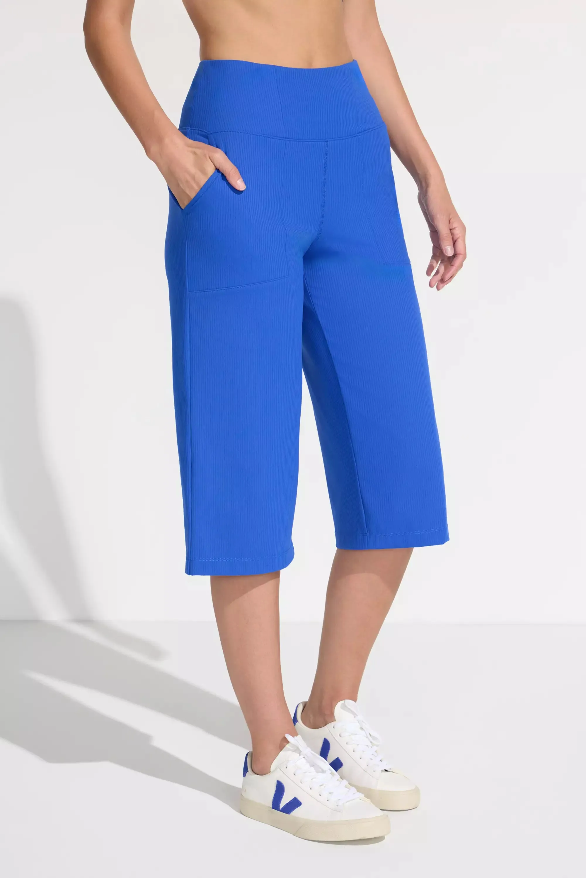 The Soft Luxe Ribbed GRS Certified Recycled Nylon Capri Pant - Surf the Web Blue sold by Mondetta product image thumbnail 2