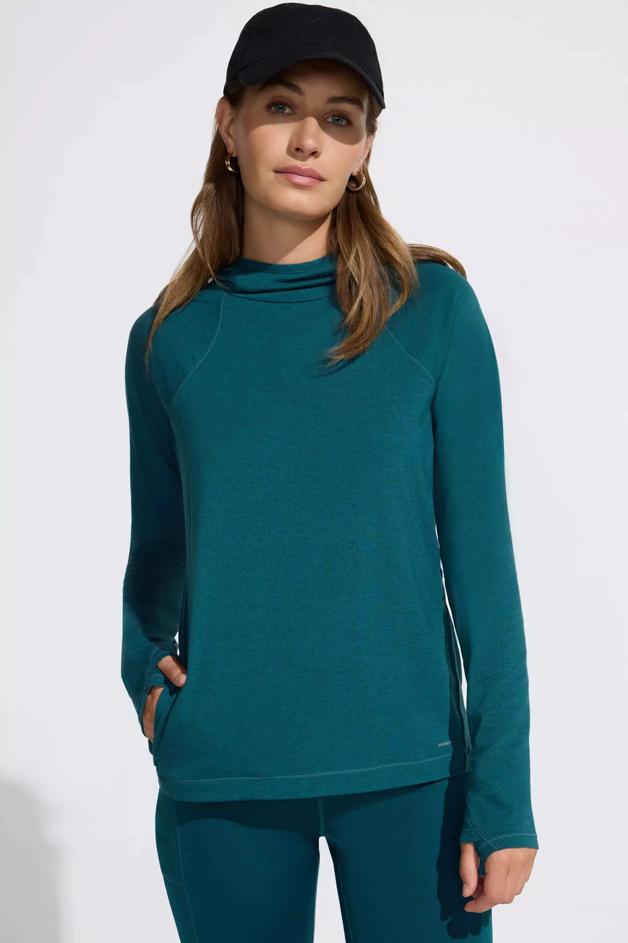 The Soft Stretch GRS Certified Recycled Poly Hooded Top - Green Teal sold by Mondetta product image thumbnail 2