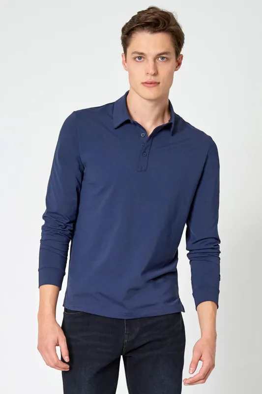 Endgame Sustainable Long Sleeve Polo - Navy Sky sold by Mondetta