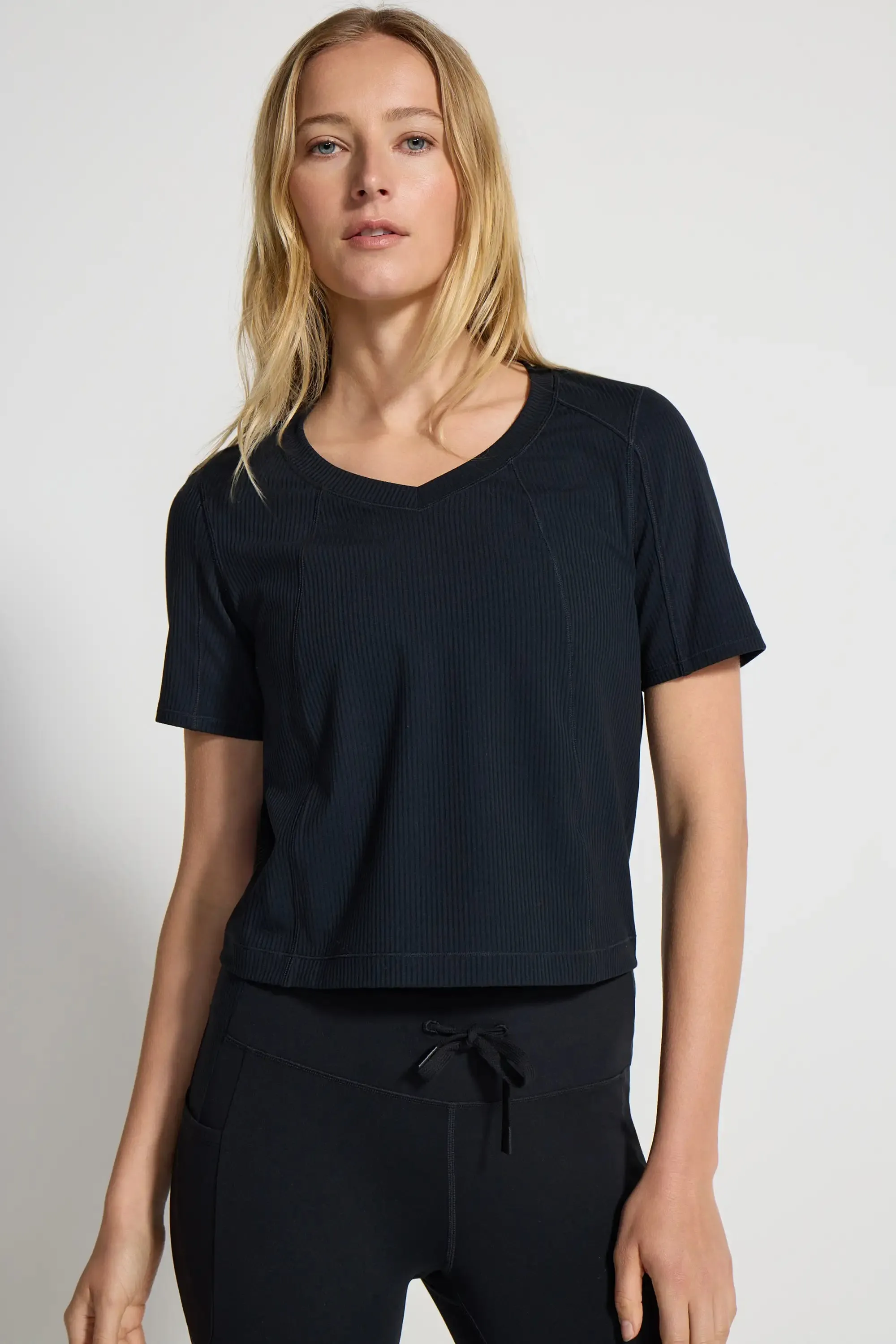 The Soft Ribbed GRS Certified Recycled Nylon Tee - Black sold by Mondetta product image thumbnail 2