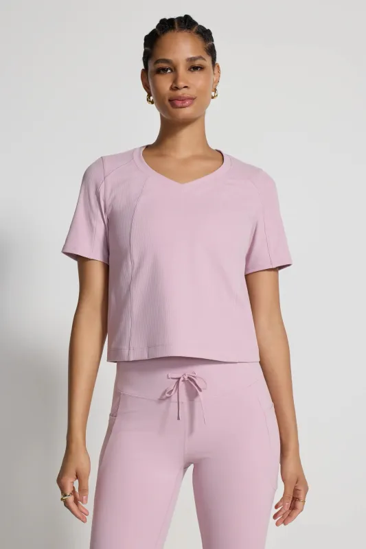 The Soft Ribbed GRS Certified Recycled Nylon Tee - Muted Pink sold by Mondetta