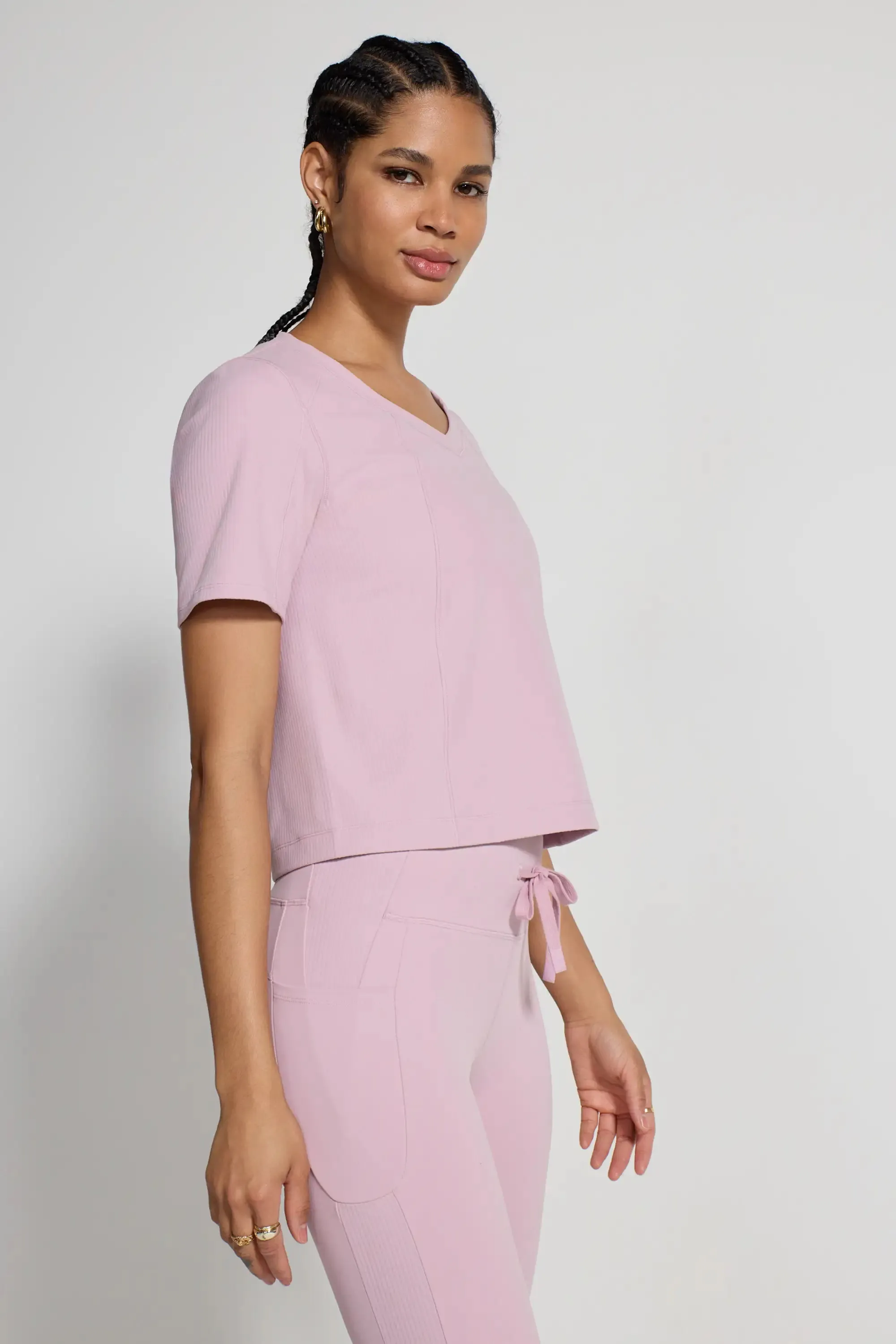 The Soft Ribbed GRS Certified Recycled Nylon Tee - Muted Pink sold by Mondetta product image thumbnail 3