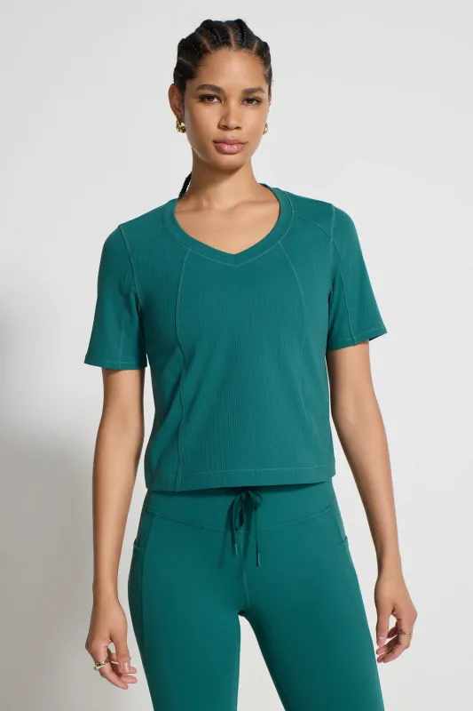 The Soft Ribbed GRS Certified Recycled Nylon Tee - Deep Teal Green sold by Mondetta