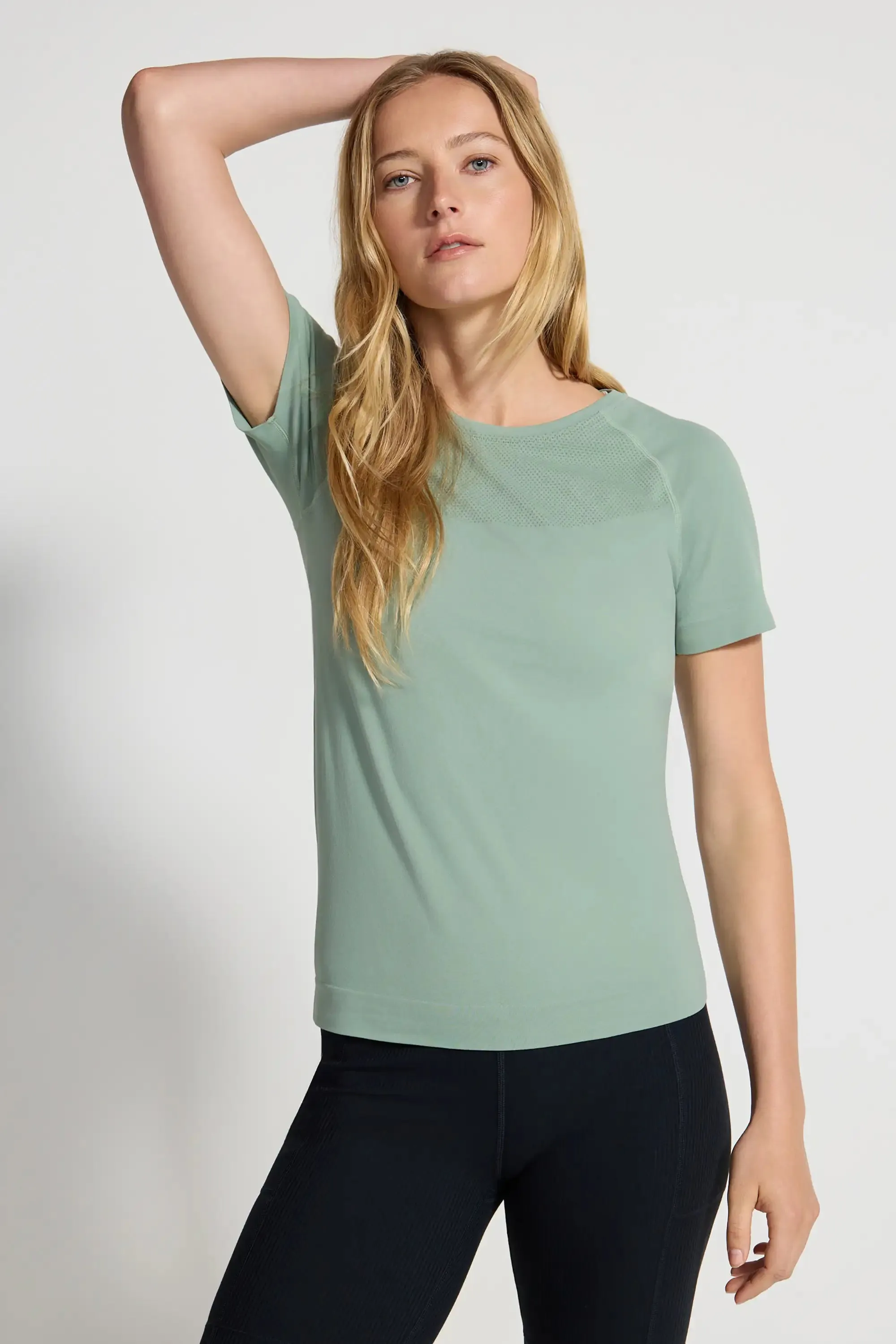 The Stretch Seamless GRS Certified Recycled Nylon T-Shirt - Muted Green sold by Mondetta product image thumbnail 3