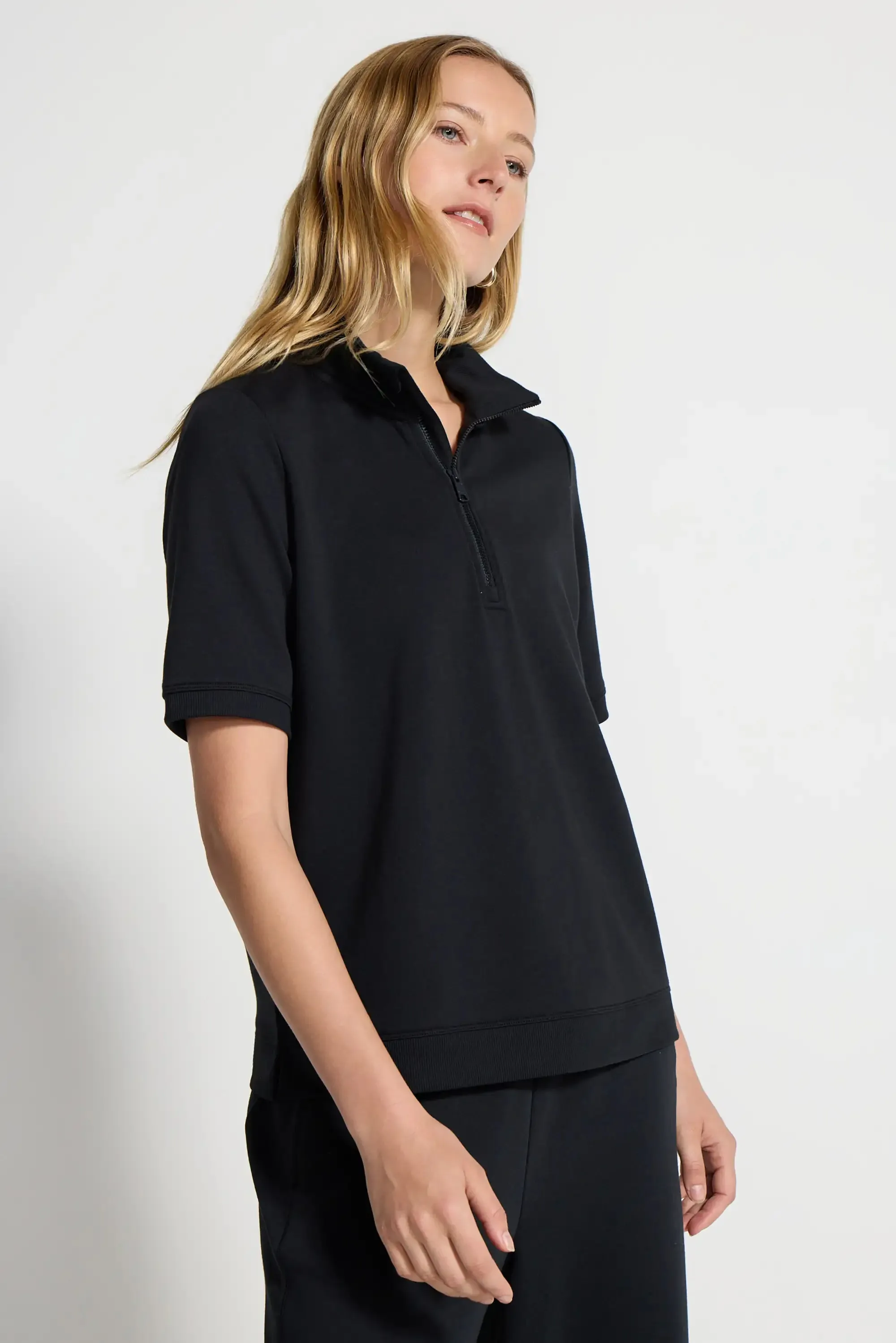 The Soft Terry GRS Certified Recycled Poly + Organic Cotton 1/4 Zip - Black sold by Mondetta